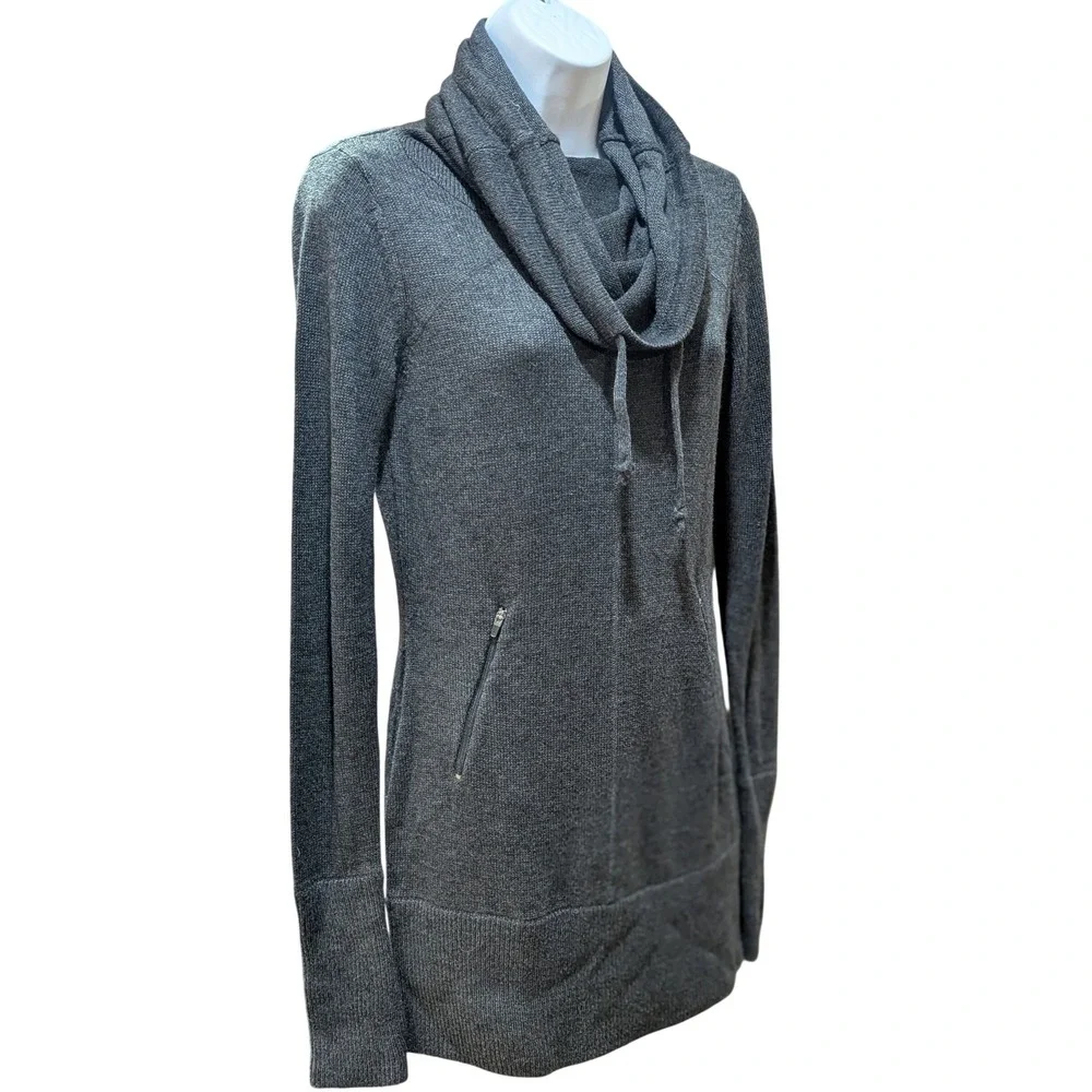 Dakini Charcoal Gray Cowl‎ Neck Zip Pocket Tunic Sweater Womens XS Wool Blend - Picture 5 of 8